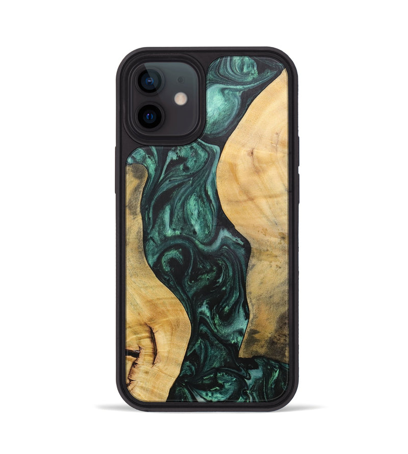 iPhone 12 Wood+Resin Phone Case - Deloris (Green, 702327)