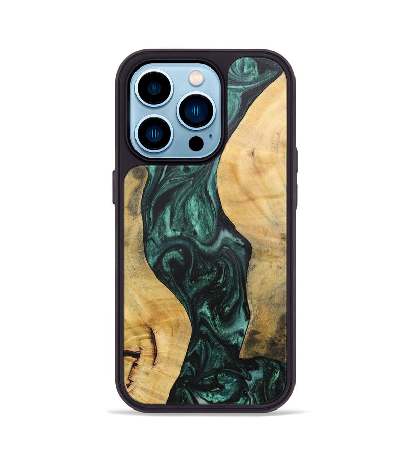 iPhone 14 Pro Wood+Resin Phone Case - Deloris (Green, 702327)