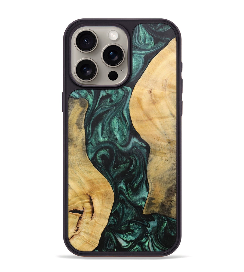 iPhone 15 Pro Max Wood+Resin Phone Case - Deloris (Green, 702327)