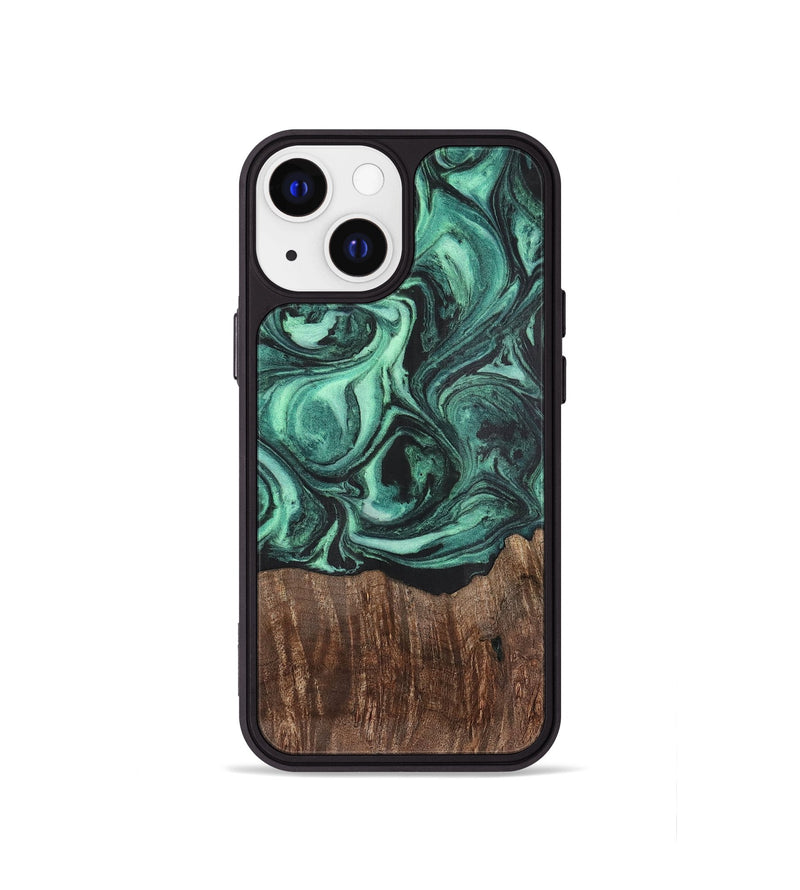 iPhone 13 mini Wood+Resin Phone Case - Annalise (Green, 702332)