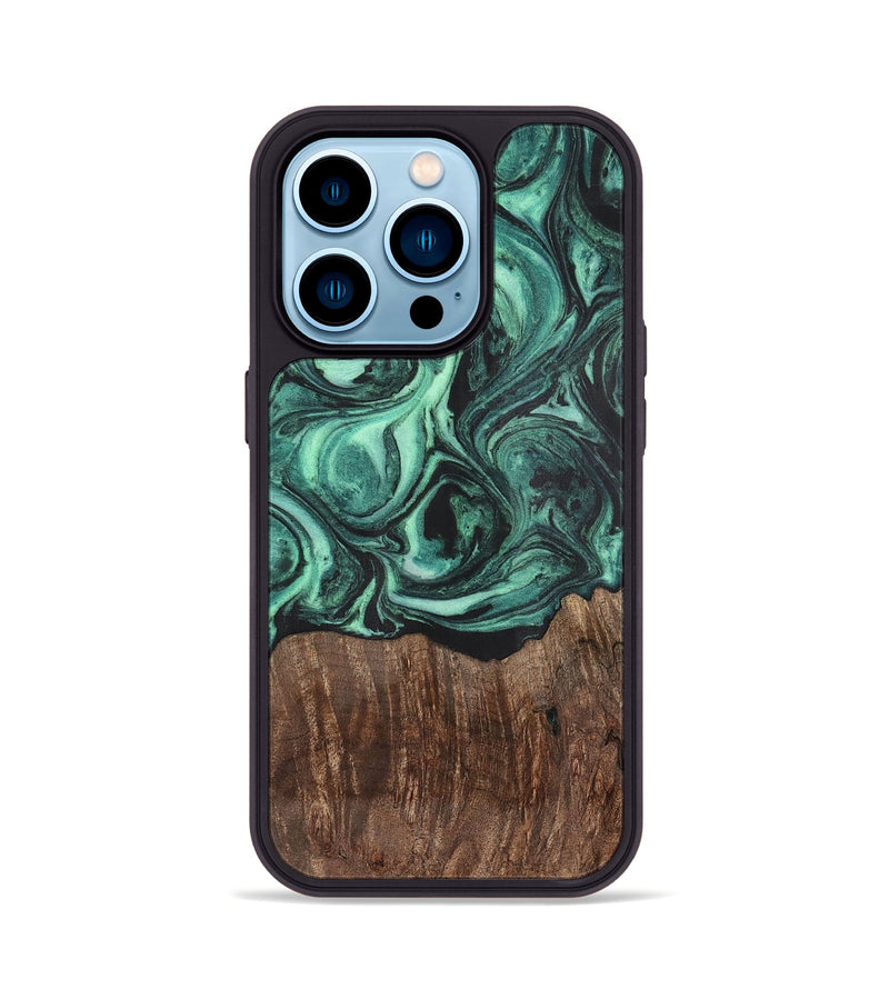 iPhone 14 Pro Wood+Resin Phone Case - Annalise (Green, 702332)