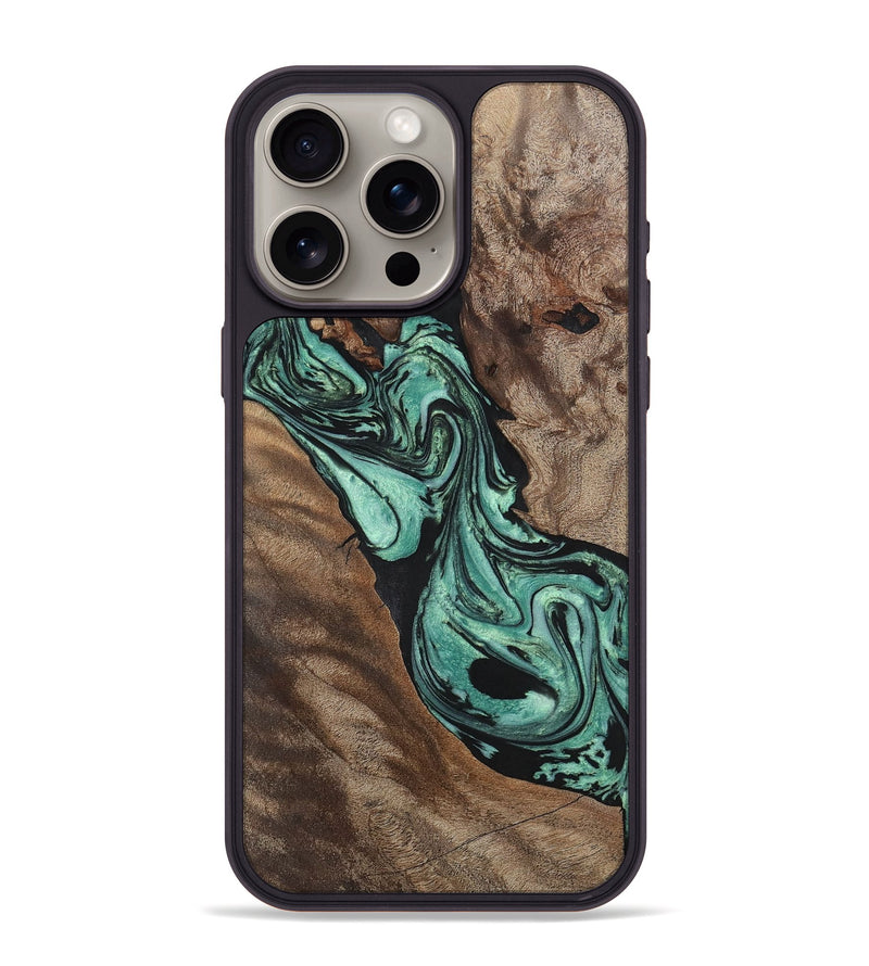 iPhone 15 Pro Max Wood+Resin Phone Case - Roger (Green, 702336)