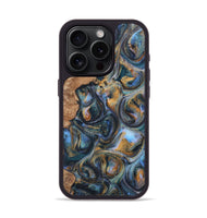 iPhone 15 Pro Wood+Resin Phone Case - Adrianna (Teal & Gold, 702514)