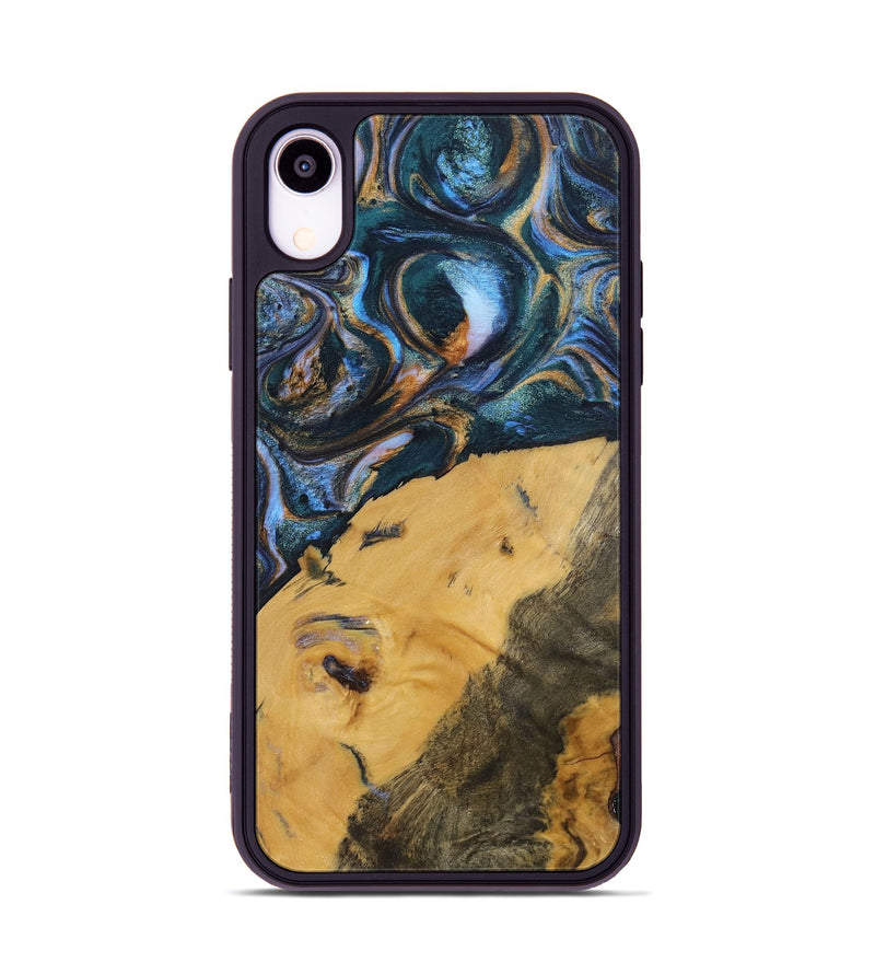 iPhone Xr Wood+Resin Phone Case - Damien (Teal & Gold, 702515)