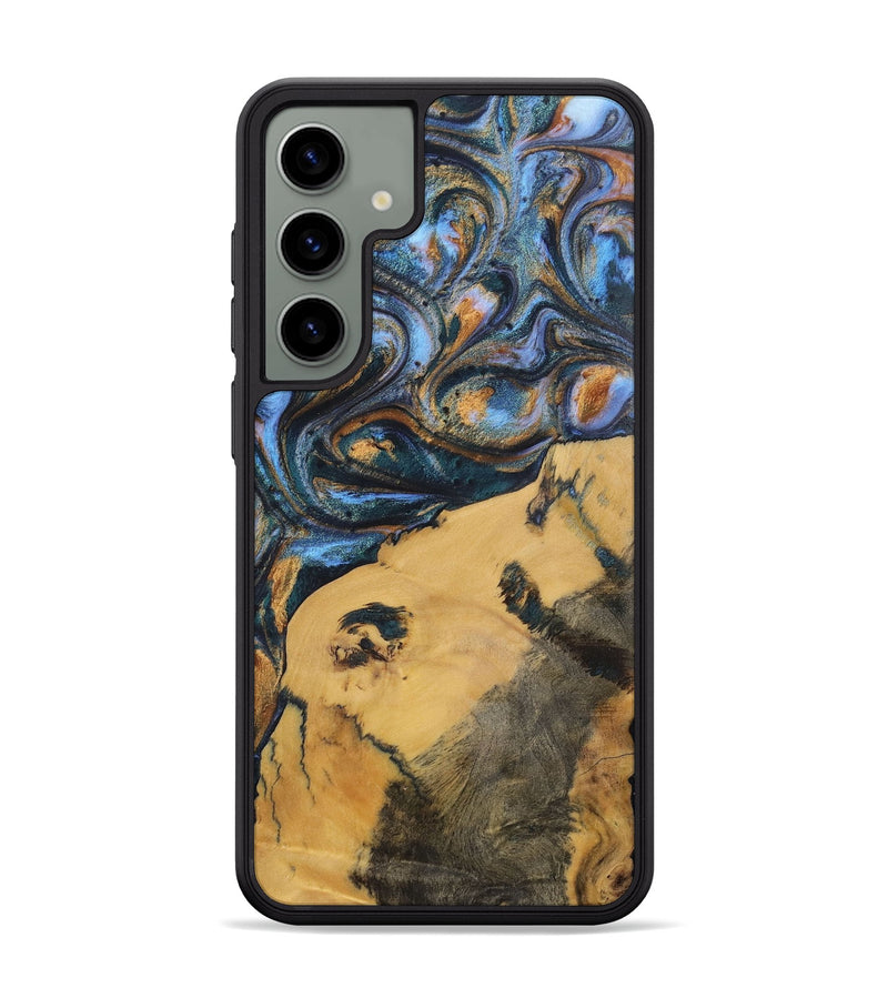 Galaxy S24 Plus Wood+Resin Phone Case - Audrey (Teal & Gold, 702521)