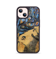iPhone 14 Wood+Resin Phone Case - Audrey (Teal & Gold, 702521)