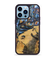 iPhone 14 Pro Max Wood+Resin Phone Case - Audrey (Teal & Gold, 702521)