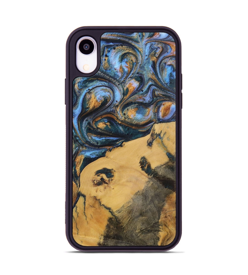 iPhone Xr Wood+Resin Phone Case - Audrey (Teal & Gold, 702521)