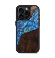 iPhone 15 Pro Wood+Resin Phone Case - Jamal (Teal & Gold, 702526)