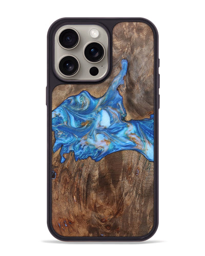 iPhone 15 Pro Max Wood+Resin Phone Case - Ali (Teal & Gold, 702527)