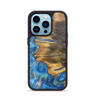 iPhone 14 Pro Wood+Resin Phone Case - Aliyah (Teal & Gold, 702601)