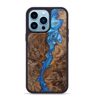 iPhone 14 Pro Max Wood+Resin Phone Case - Michael (Teal & Gold, 702603)