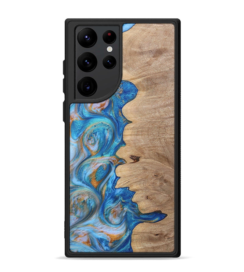 Galaxy S22 Ultra Wood+Resin Phone Case - Chad (Teal & Gold, 702606)