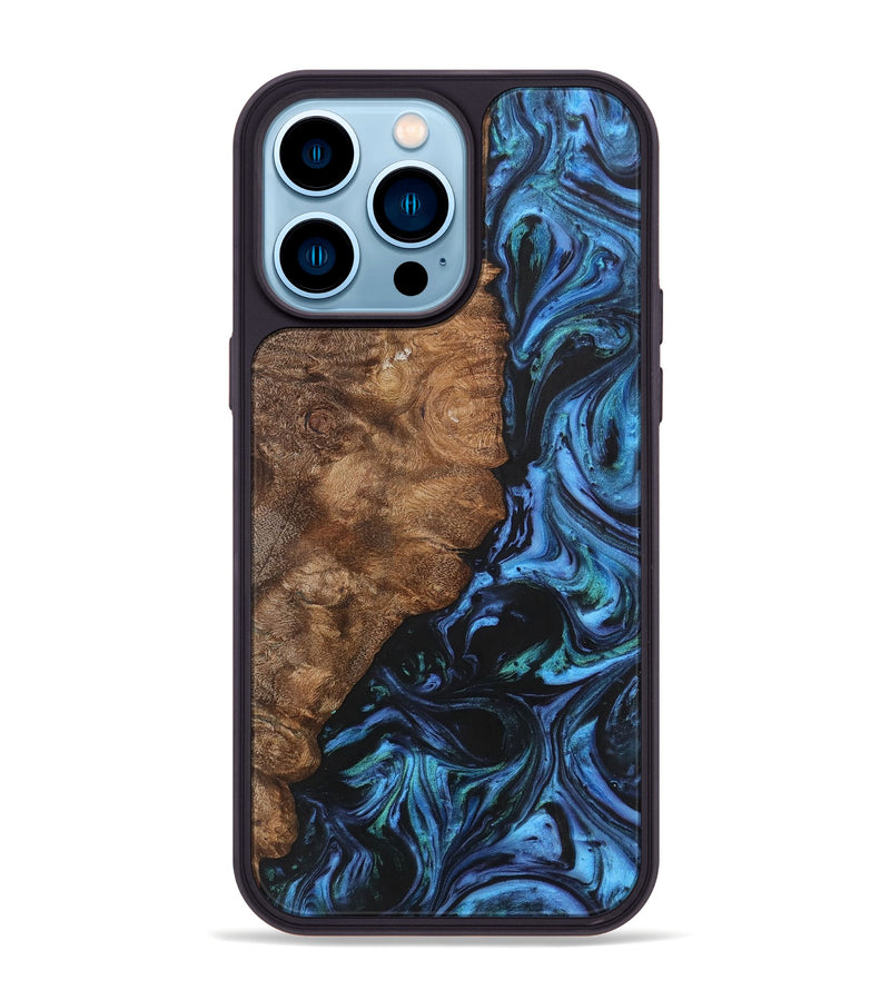 iPhone 14 Pro Max Wood+Resin Phone Case - Alyssa (Blue, 702688)