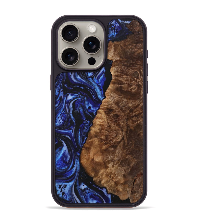 iPhone 15 Pro Max Wood+Resin Phone Case - Ron (Blue, 702693)