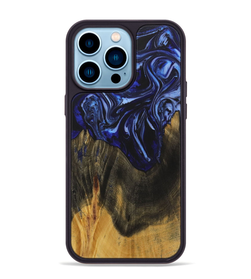 iPhone 14 Pro Max Wood+Resin Phone Case - Robyn (Blue, 702696)