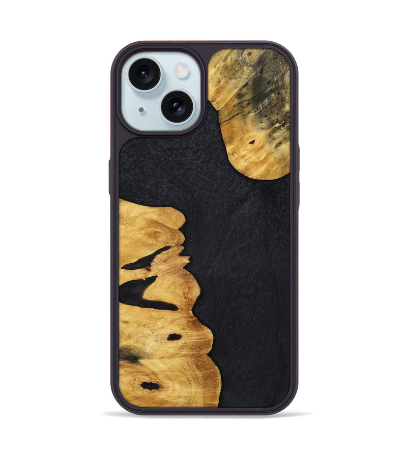 iPhone 15 Wood+Resin Phone Case - Addilyn (Pure Black, 702852)