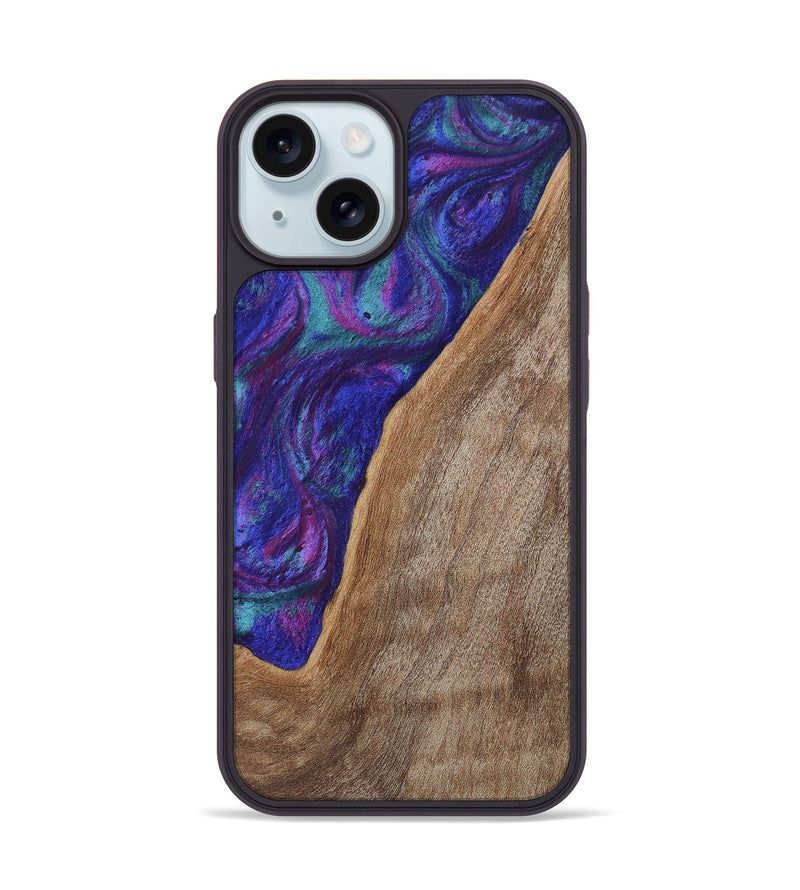 iPhone 15 Wood+Resin Phone Case - Cooper (Purple, 702881)