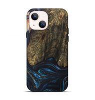 iPhone 13 Wood+Resin Live Edge Phone Case - Asher (Teal & Gold, 702920)