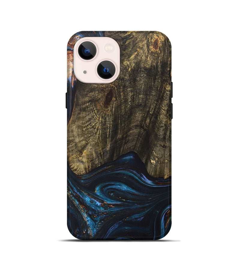iPhone 13 mini Wood+Resin Live Edge Phone Case - Asher (Teal & Gold, 702920)
