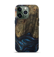 iPhone 13 Pro Wood+Resin Live Edge Phone Case - Asher (Teal & Gold, 702920)
