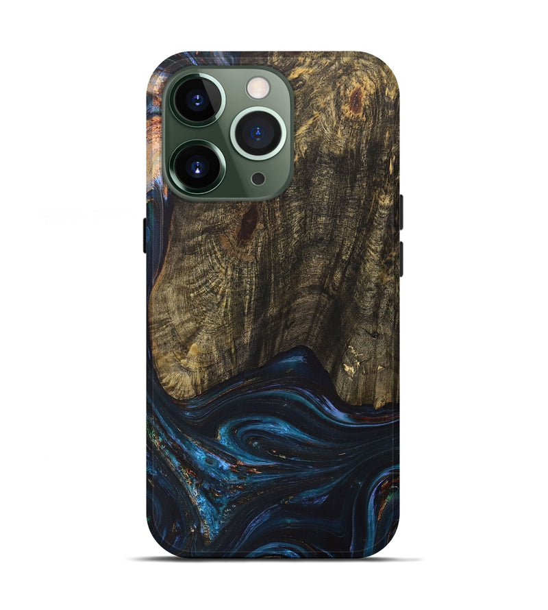 iPhone 13 Pro Wood+Resin Live Edge Phone Case - Asher (Teal & Gold, 702920)