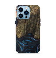 iPhone 14 Pro Wood+Resin Live Edge Phone Case - Asher (Teal & Gold, 702920)