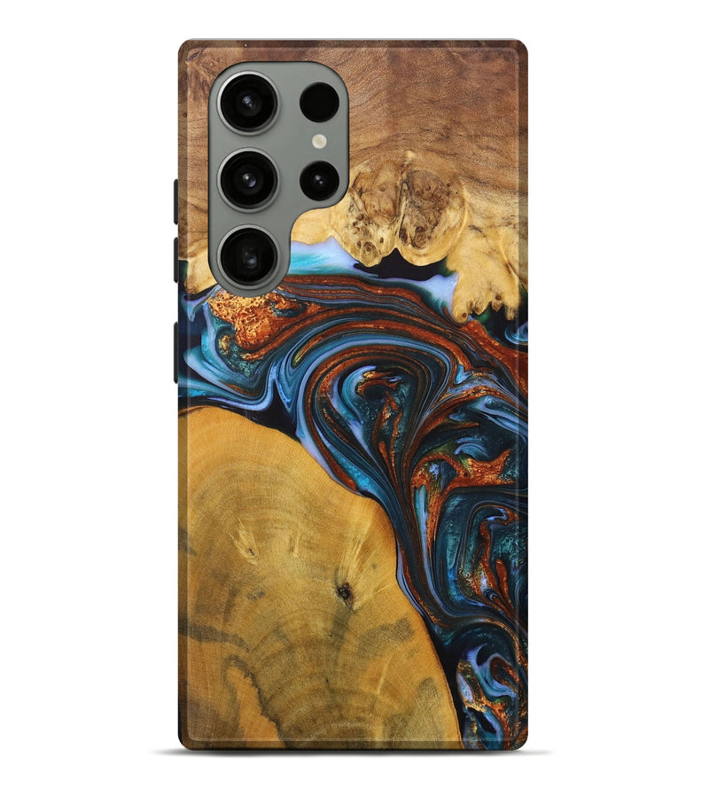 Galaxy S23 Ultra Wood+Resin Live Edge Phone Case - Jami (Teal & Gold, 702921)