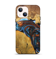 iPhone 13 Wood+Resin Live Edge Phone Case - Jami (Teal & Gold, 702921)