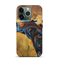 iPhone 13 Pro Wood+Resin Live Edge Phone Case - Jami (Teal & Gold, 702921)