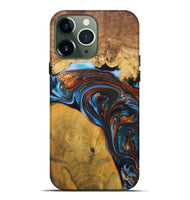 iPhone 13 Pro Max Wood+Resin Live Edge Phone Case - Jami (Teal & Gold, 702921)
