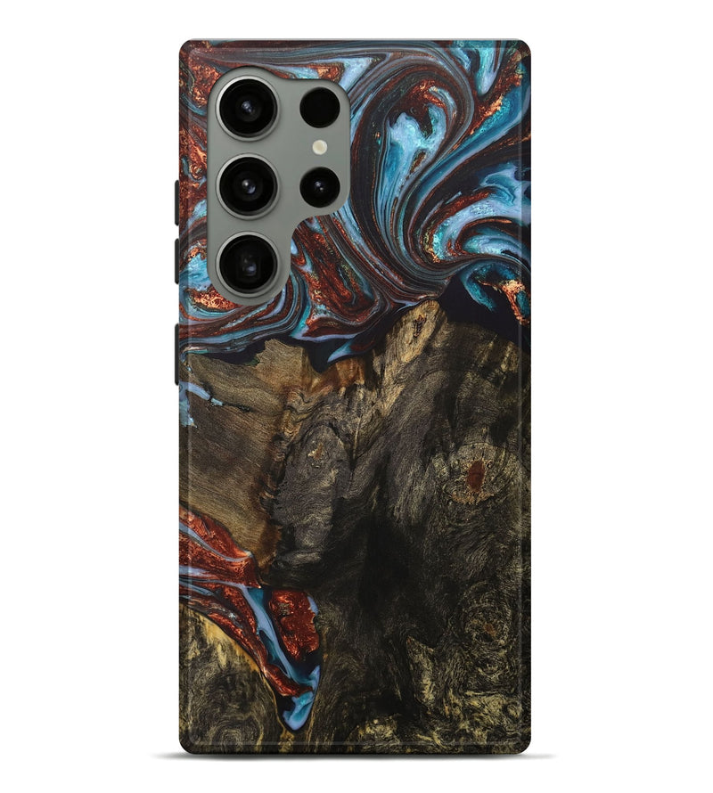 Galaxy S24 Ultra Wood+Resin Live Edge Phone Case - Shana (Teal & Gold, 702923)