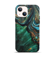 iPhone 14 Wood+Resin Live Edge Phone Case - Gage (Teal & Gold, 702926)