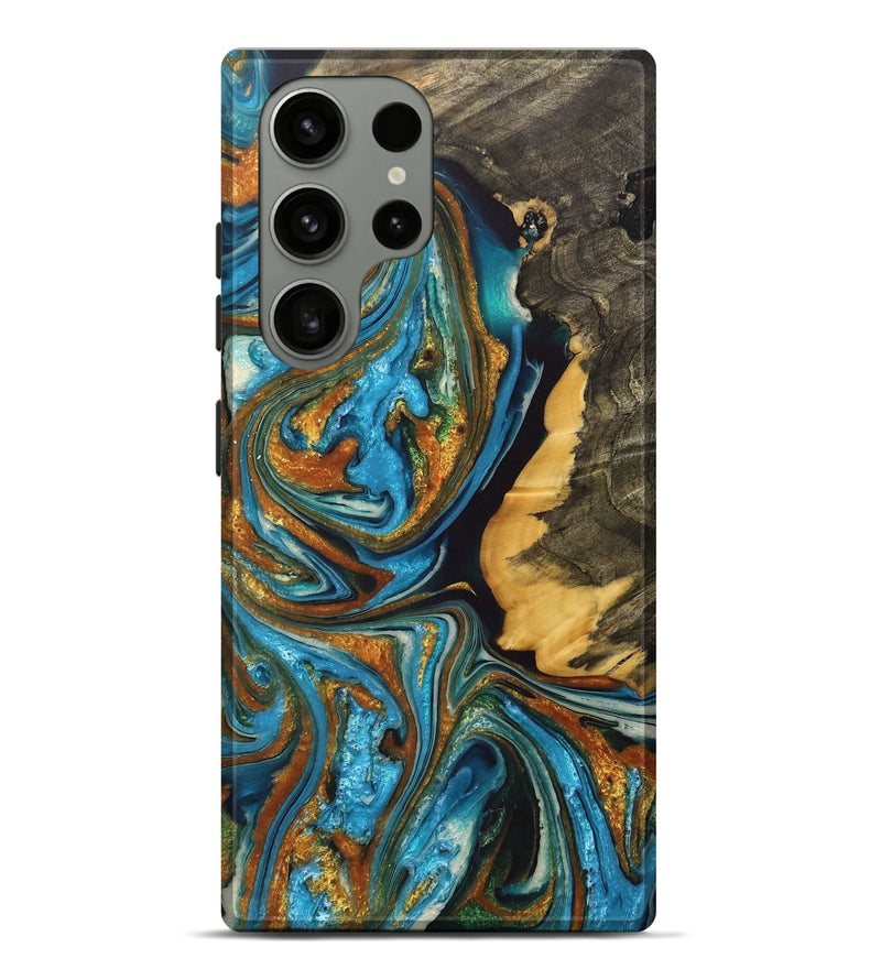 Galaxy S23 Ultra Wood+Resin Live Edge Phone Case - Cairo (Teal & Gold, 702928)