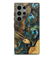 Galaxy S24 Ultra Wood+Resin Live Edge Phone Case - Bennie (Teal & Gold, 702929)