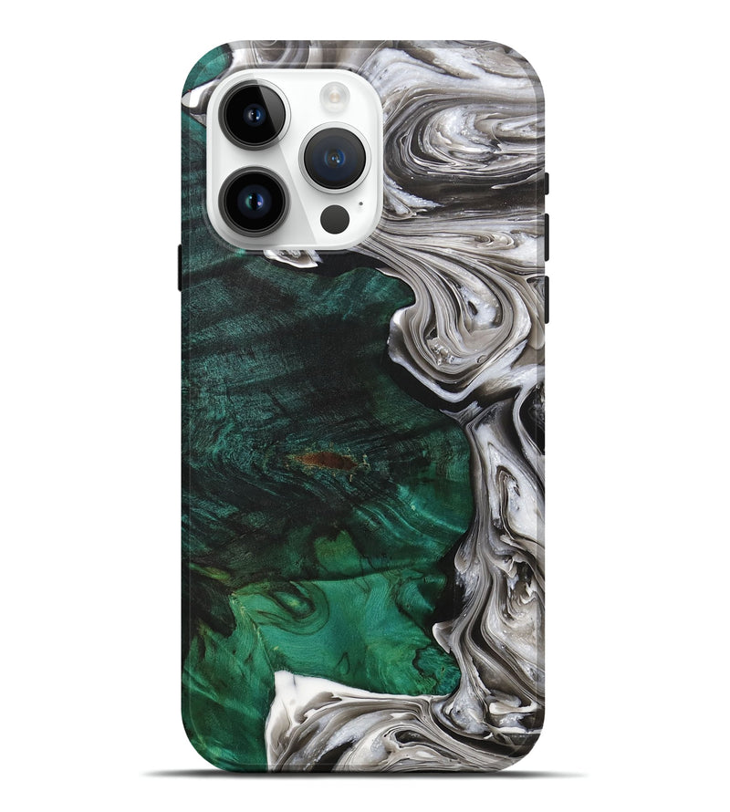 iPhone 15 Pro Max Wood+Resin Live Edge Phone Case - Julie (Black & White, 702930)