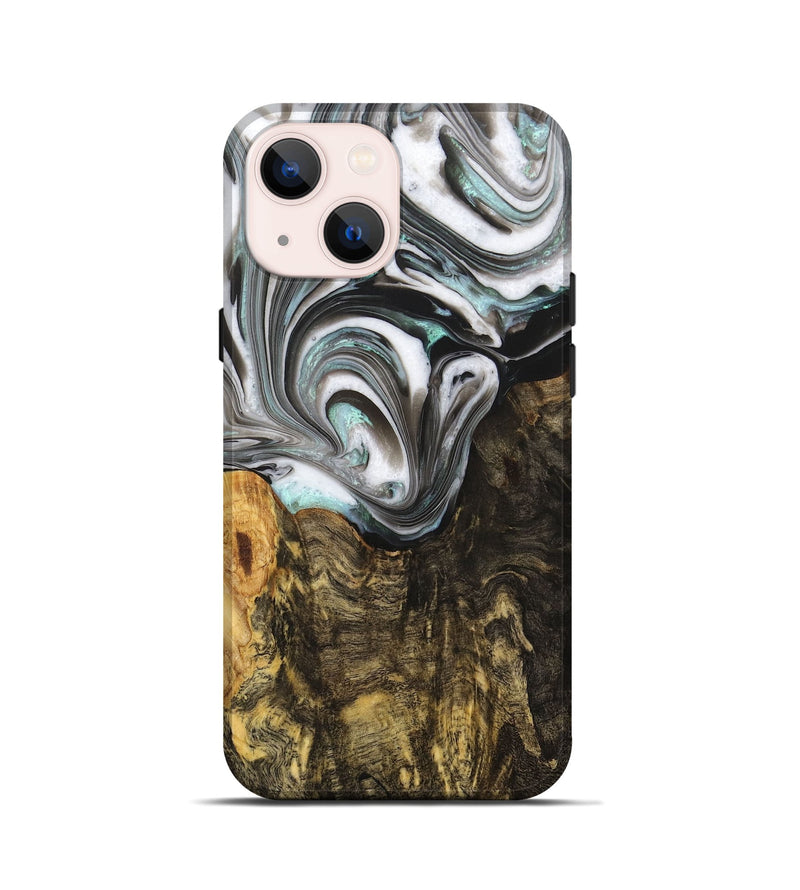iPhone 13 mini Wood+Resin Live Edge Phone Case - Rudy (Black & White, 702932)