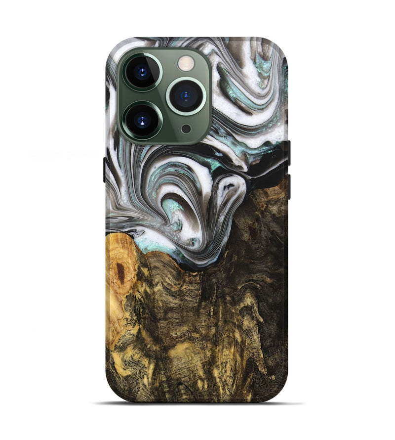 iPhone 13 Pro Wood+Resin Live Edge Phone Case - Rudy (Black & White, 702932)