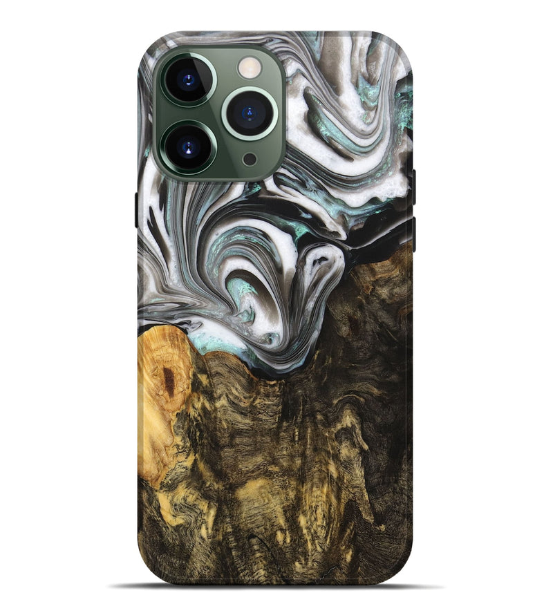iPhone 13 Pro Max Wood+Resin Live Edge Phone Case - Rudy (Black & White, 702932)