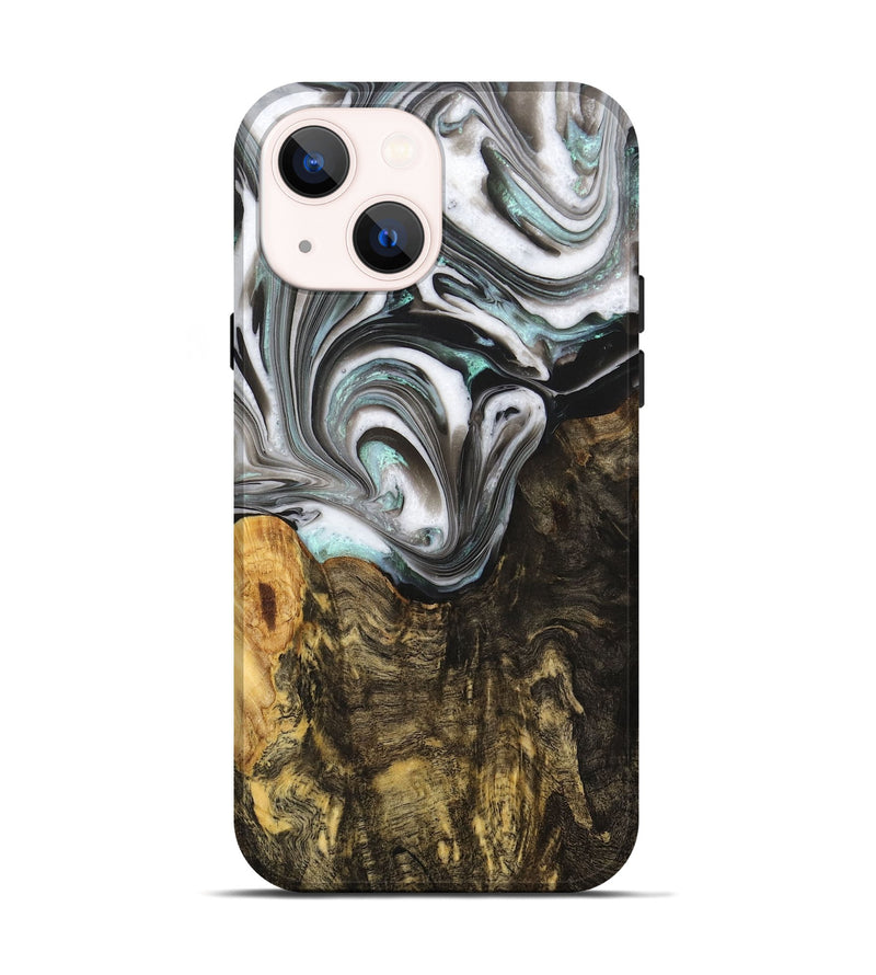 iPhone 14 Wood+Resin Live Edge Phone Case - Rudy (Black & White, 702932)