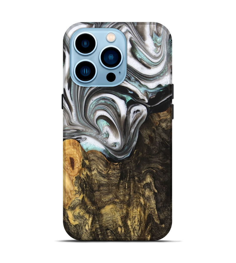 iPhone 14 Pro Wood+Resin Live Edge Phone Case - Rudy (Black & White, 702932)