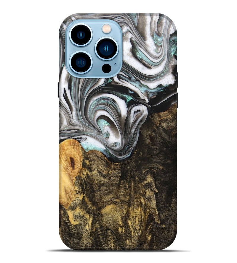 iPhone 14 Pro Max Wood+Resin Live Edge Phone Case - Rudy (Black & White, 702932)