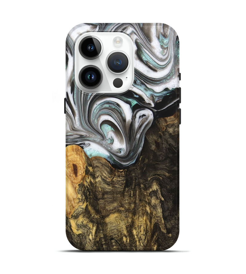 iPhone 15 Pro Wood+Resin Live Edge Phone Case - Rudy (Black & White, 702932)