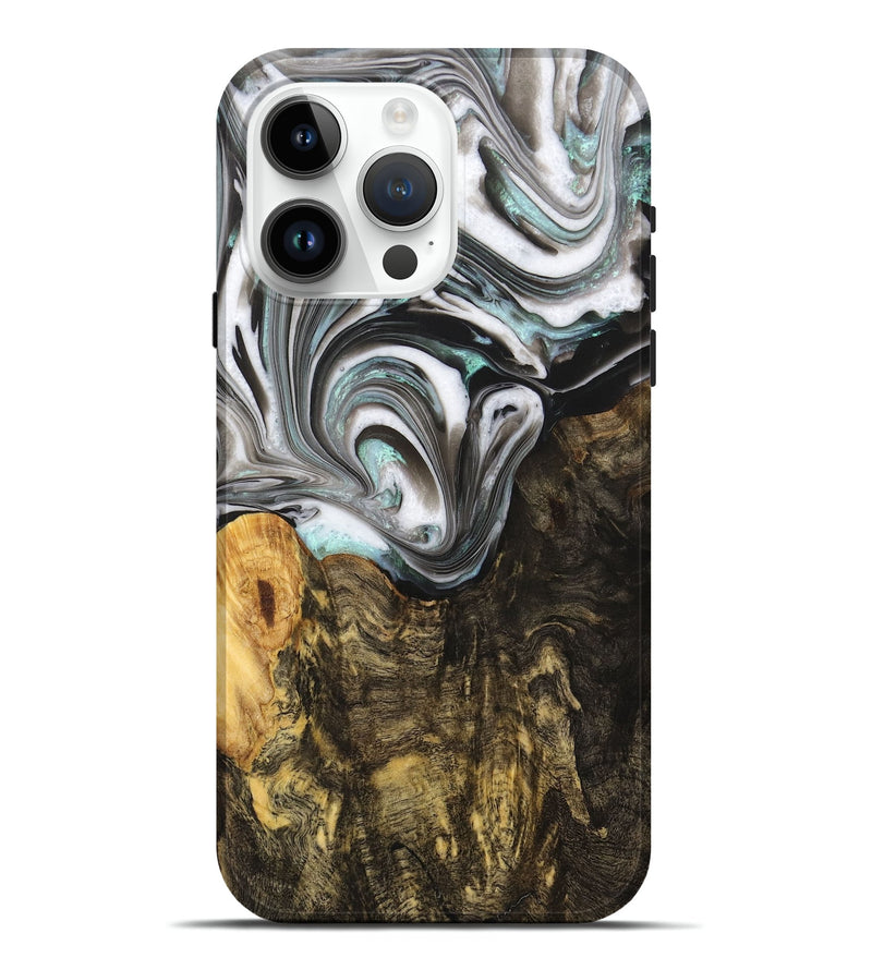 iPhone 15 Pro Max Wood+Resin Live Edge Phone Case - Rudy (Black & White, 702932)