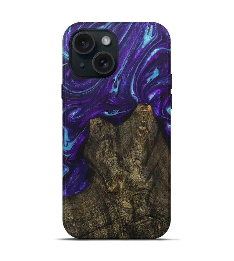 iPhone 15 Wood+Resin Live Edge Phone Case - Pat (Purple, 702951)