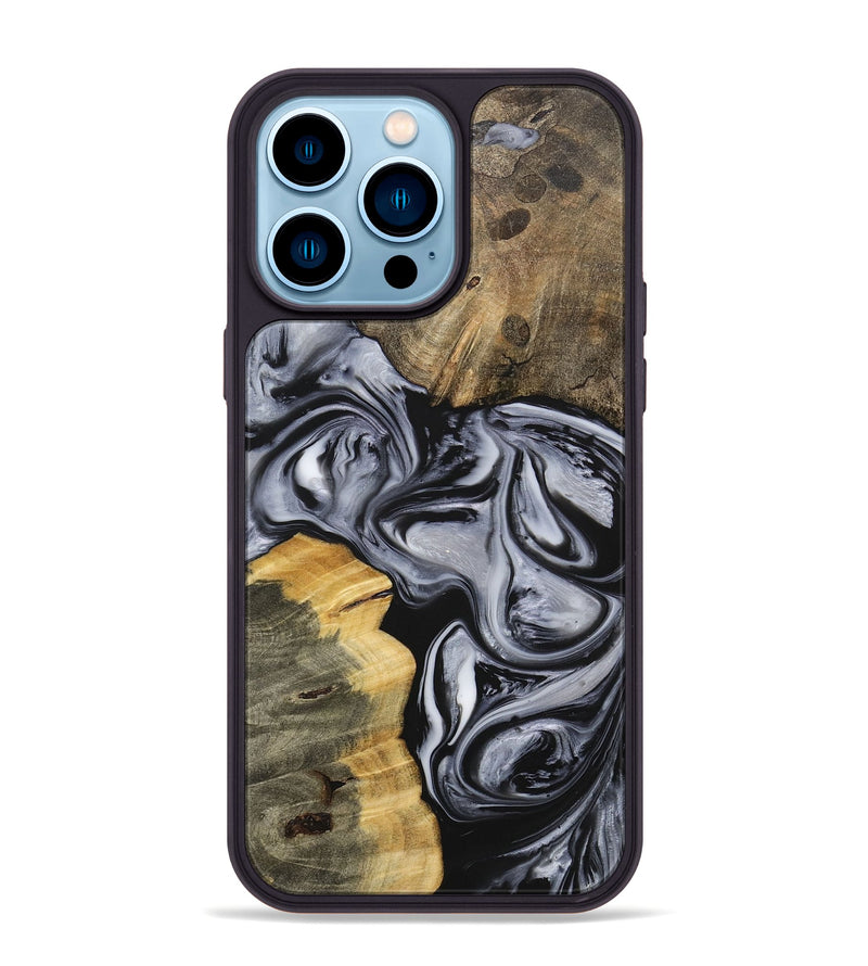 iPhone 14 Pro Max Wood+Resin Phone Case - Rodney (Black & White, 703176)