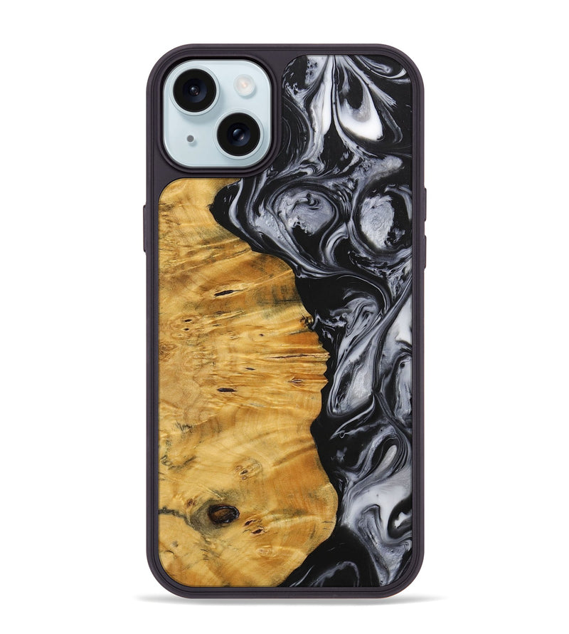 iPhone 15 Plus Wood+Resin Phone Case - Trenton (Black & White, 703177)