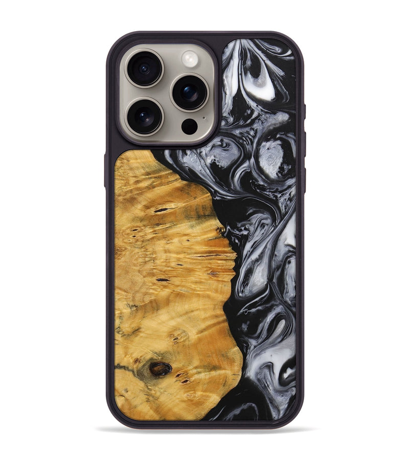 iPhone 15 Pro Max Wood+Resin Phone Case - Trenton (Black & White, 703177)