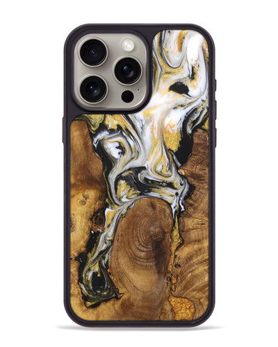 iPhone 15 Pro Max Wood+Resin Phone Case - Fatima (Black & White, 703179)