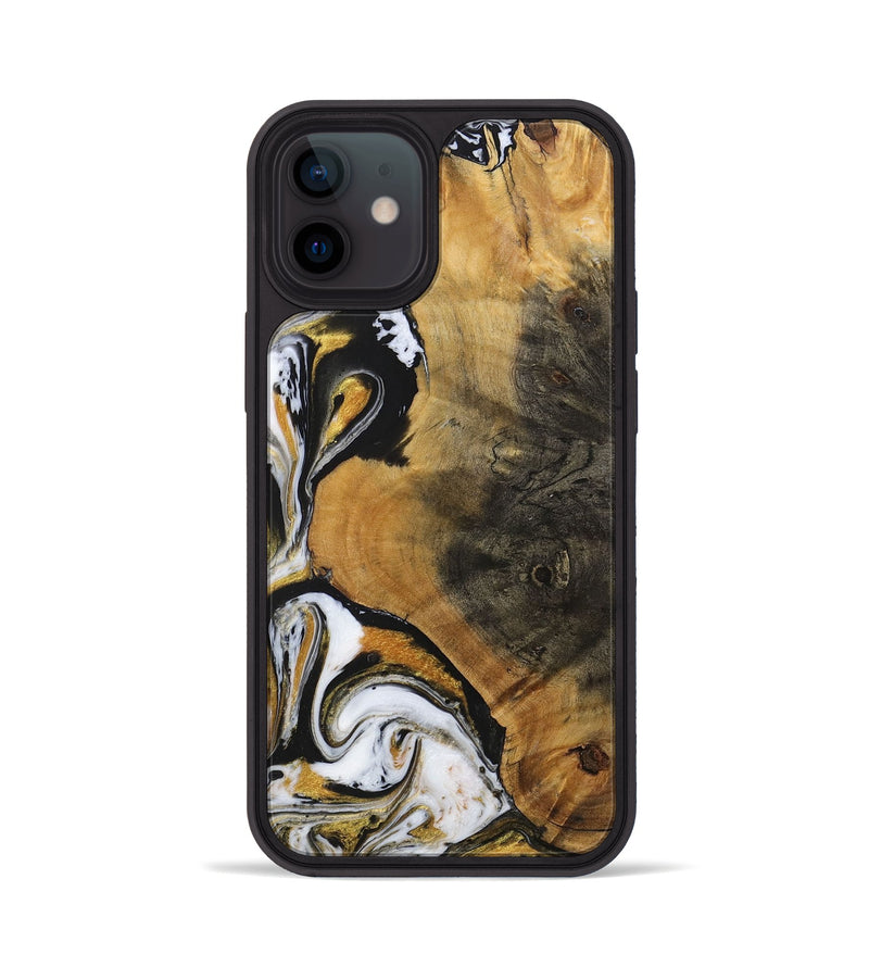 iPhone 12 Wood+Resin Phone Case - Ervin (Black & White, 703181)